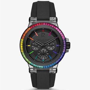 Michael Kors Black Watch with Rainbow Multicolor Rhinestone